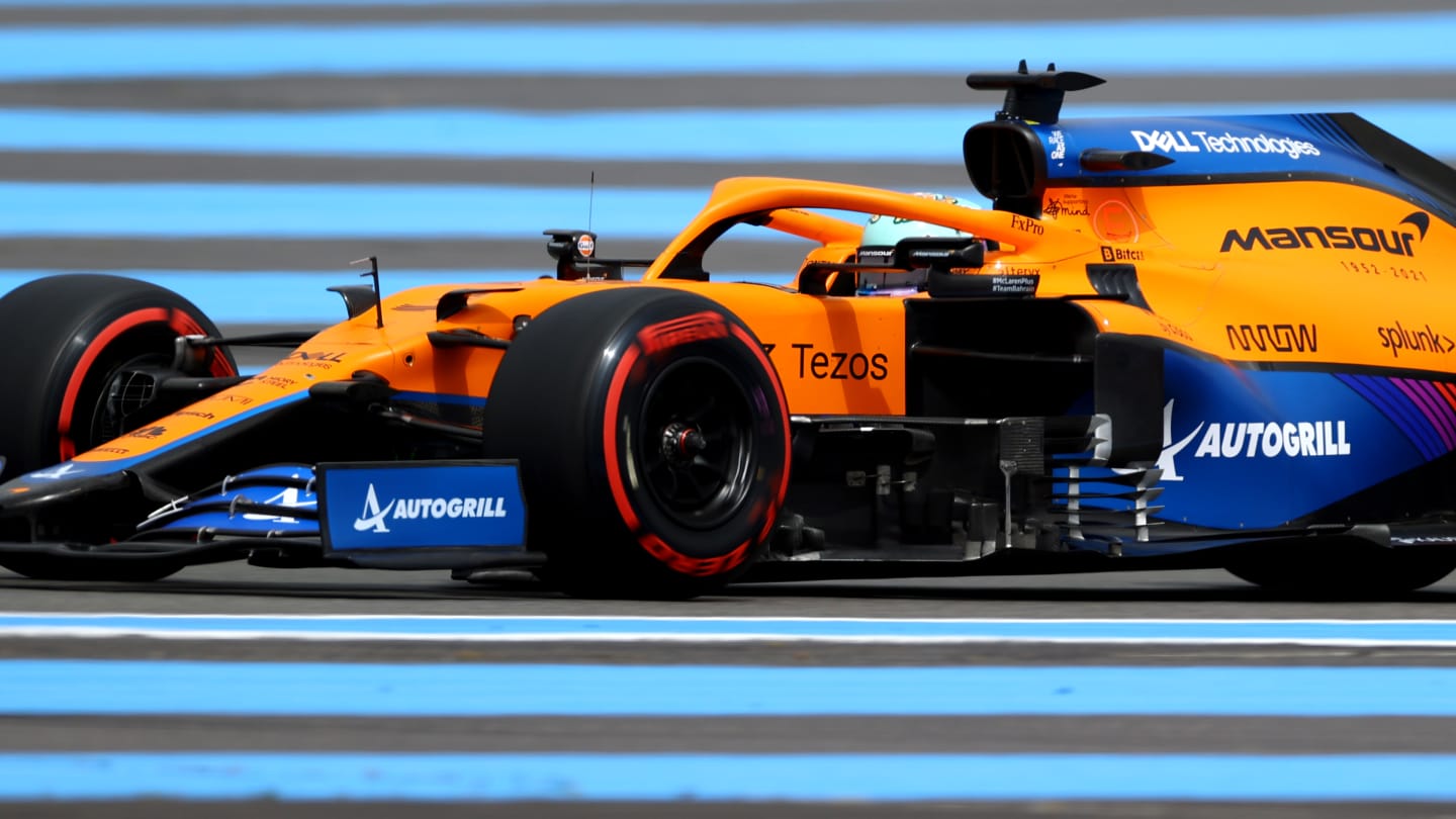 LE CASTELLET, FRANCE - JUNE 19: Daniel Ricciardo of Australia driving the (3) McLaren F1 Team MCL35M Mercedes on track during qualifying ahead of the F1 Grand Prix of France at Circuit Paul Ricard on June 19, 2021 in Le Castellet, France. (Photo by Bryn Lennon - Formula 1/Formula 1 via Getty Images)