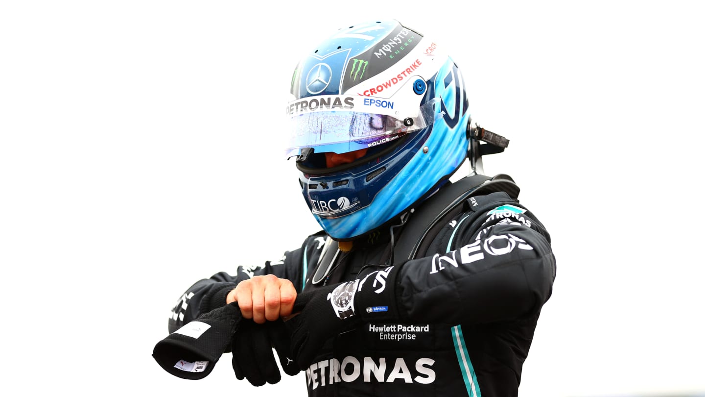 LE CASTELLET, FRANCE - JUNE 19: Third placed qualifier Valtteri Bottas of Finland and Mercedes GP looks on in parc ferme during qualifying ahead of the F1 Grand Prix of France at Circuit Paul Ricard on June 19, 2021 in Le Castellet, France. (Photo by Dan Istitene - Formula 1/Formula 1 via Getty Images)