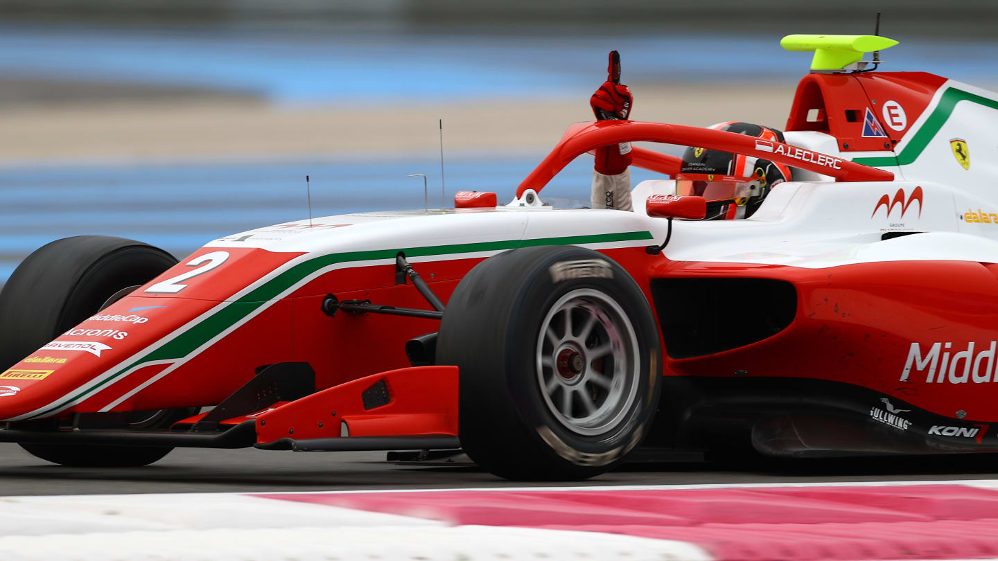 LE CASTELLET, FRANCE - JUNE 19: Arthur Leclerc of Monaco and Prema Racing celebrates winning race 2