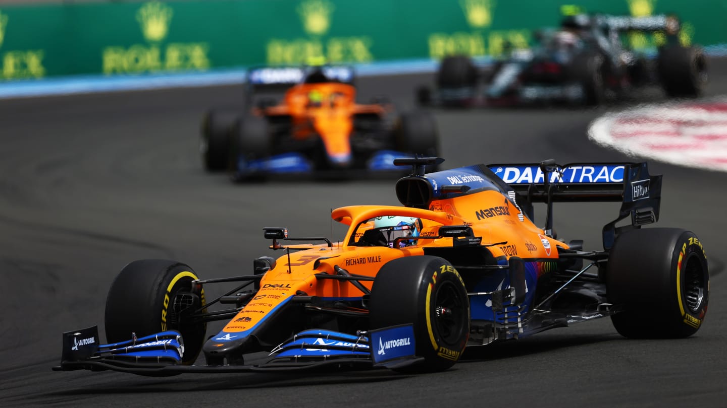 LE CASTELLET, FRANCE - JUNE 20: Daniel Ricciardo of Australia driving the (3) McLaren F1 Team MCL35M Mercedes on track during the F1 Grand Prix of France at Circuit Paul Ricard on June 20, 2021 in Le Castellet, France. (Photo by Bryn Lennon - Formula 1/Formula 1 via Getty Images)
