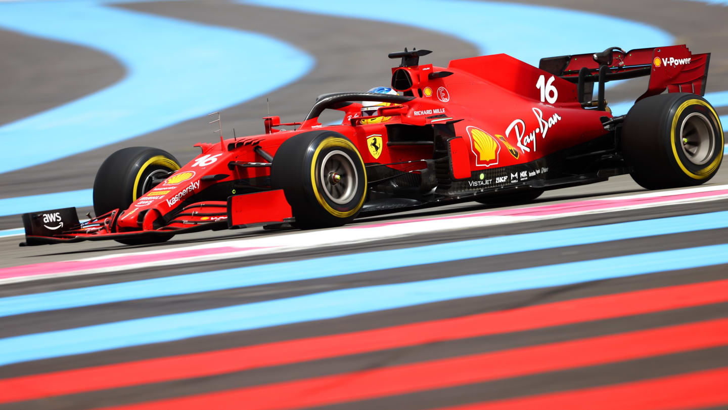 LE CASTELLET, FRANCE - JUNE 20: Charles Leclerc of Monaco driving the (16) Scuderia Ferrari SF21 on track during the F1 Grand Prix of France at Circuit Paul Ricard on June 20, 2021 in Le Castellet, France. (Photo by Dan Istitene - Formula 1/Formula 1 via Getty Images)