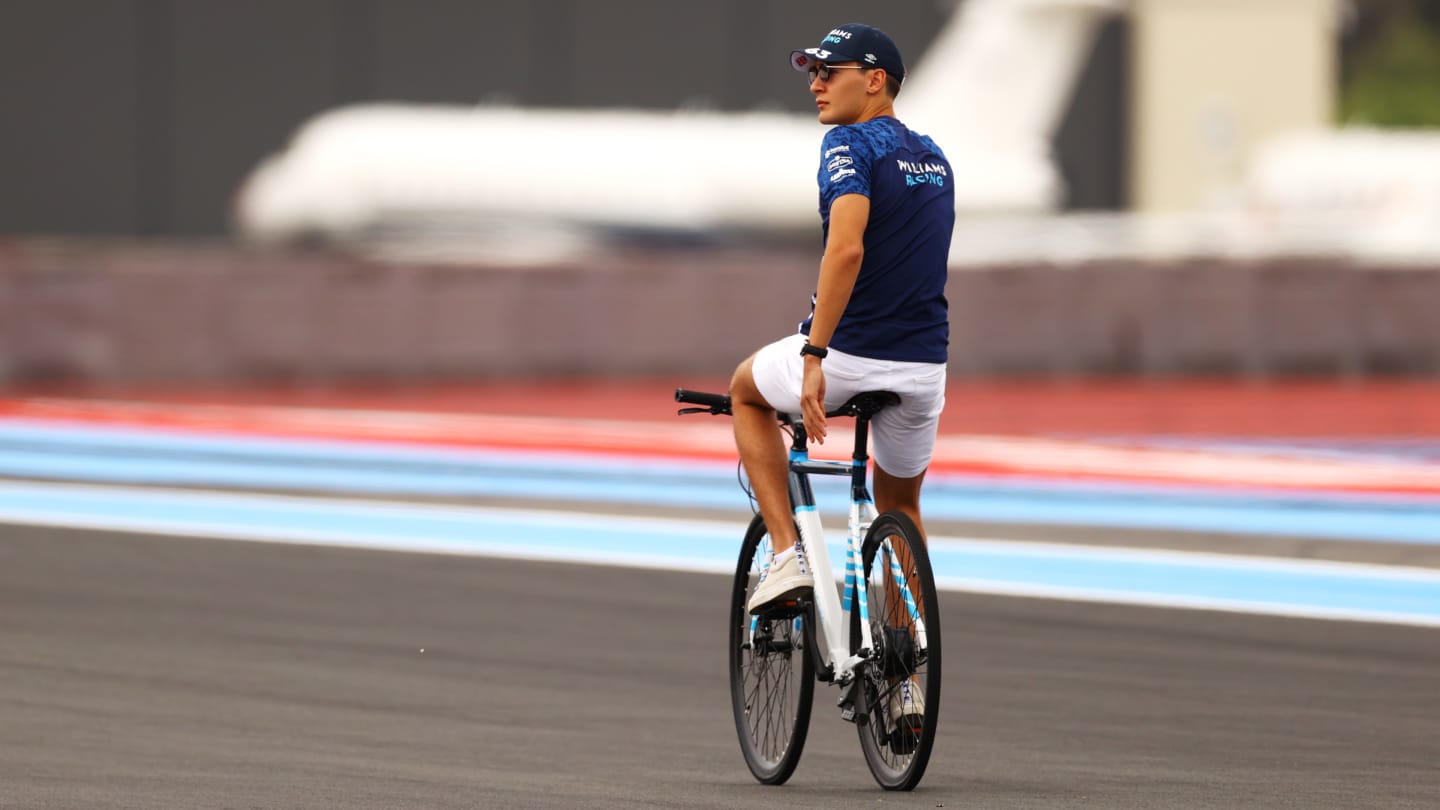 LE CASTELLET, FRANCE - JUNE 17: George Russell of Great Britain and Williams rides his bike on the