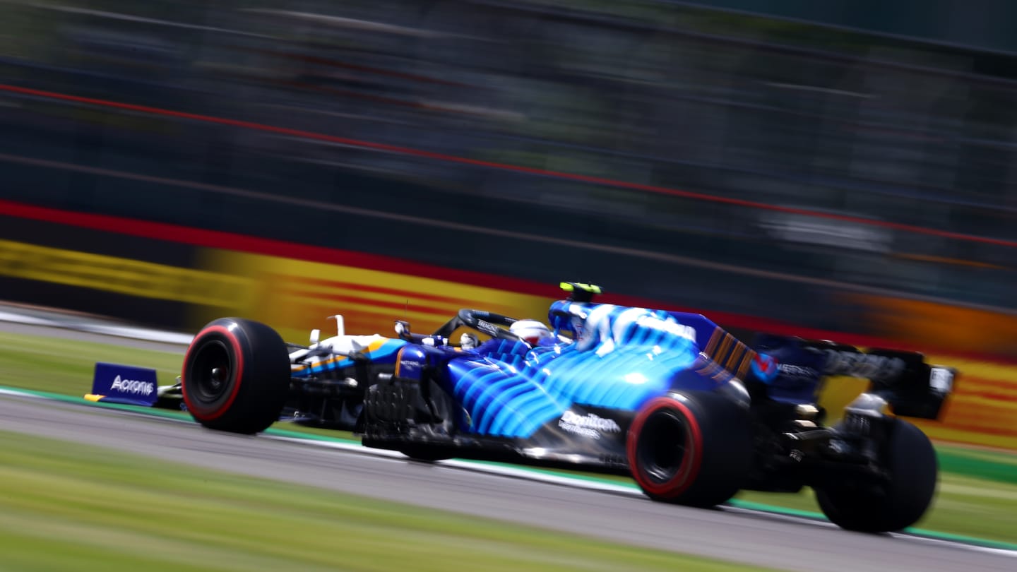 NORTHAMPTON, ENGLAND - JULY 16: Nicholas Latifi of Canada driving the (6) Williams Racing FW43B Mercedes during practice ahead of the F1 Grand Prix of Great Britain at Silverstone on July 16, 2021 in Northampton, England. (Photo by Dan Istitene - Formula 1/Formula 1 via Getty Images)