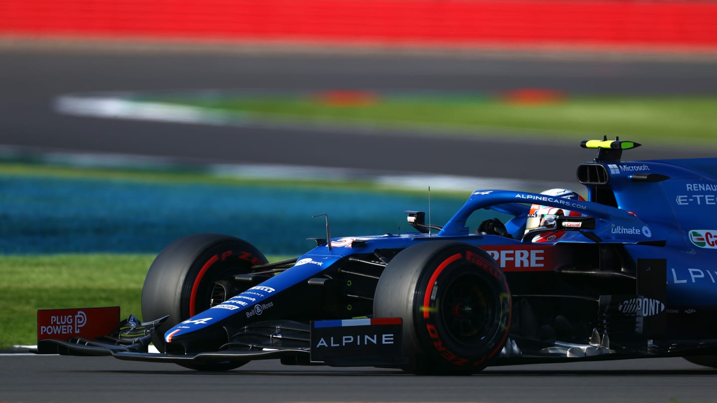 NORTHAMPTON, ENGLAND - JULY 16: Esteban Ocon of France driving the (31) Alpine A521 Renault during qualifying ahead of the F1 Grand Prix of Great Britain at Silverstone on July 16, 2021 in Northampton, England. (Photo by Bryn Lennon - Formula 1/Formula 1 via Getty Images)