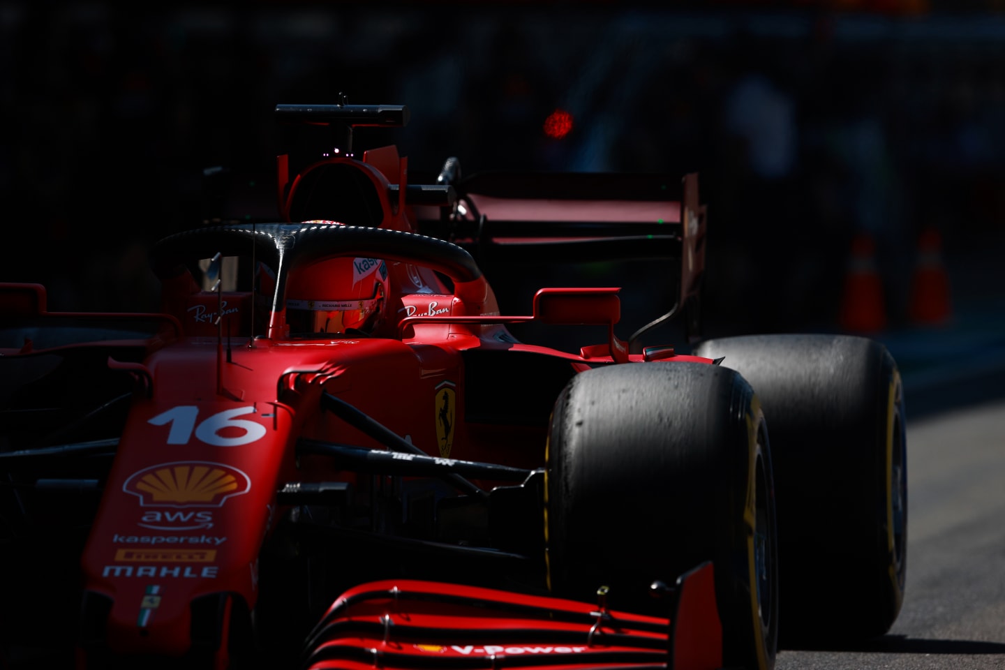 NORTHAMPTON, ENGLAND - JULY 17: Charles Leclerc of Monaco driving the (16) Scuderia Ferrari SF21 in