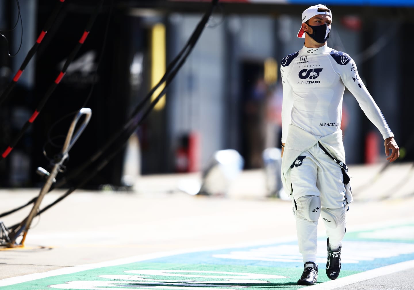 NORTHAMPTON, ENGLAND - JULY 17: Pierre Gasly of France and Scuderia AlphaTauri prepares to drive on the grid before the Sprint for the F1 Grand Prix of Great Britain at Silverstone on July 17, 2021 in Northampton, England. (Photo by Mark Thompson/Getty Images)