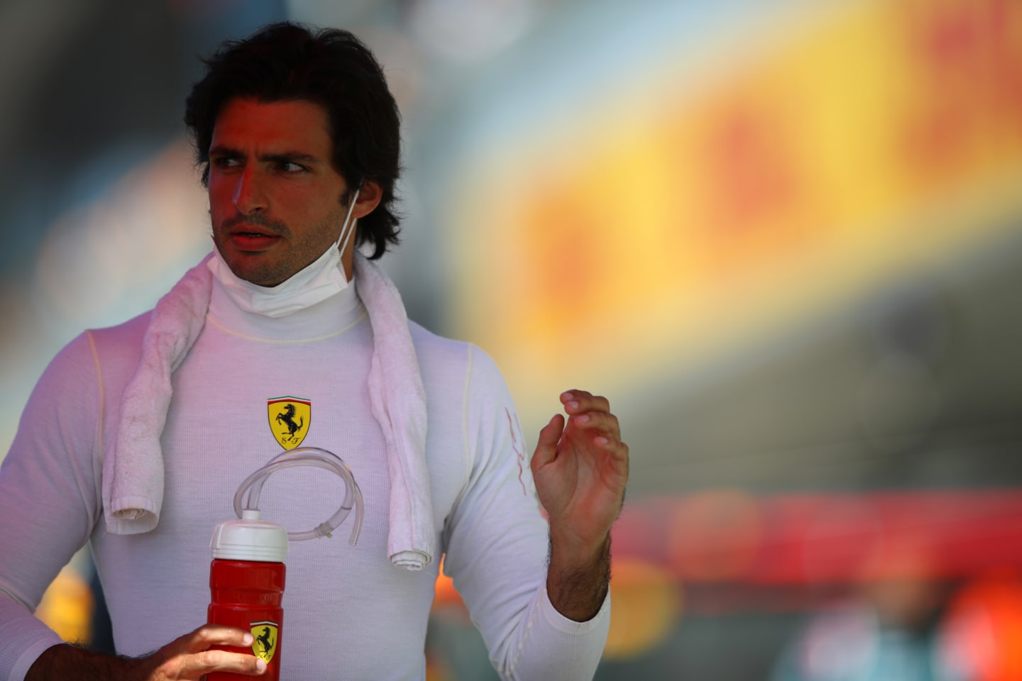 NORTHAMPTON, ENGLAND - JULY 17: Carlos Sainz of Spain and Ferrari prepares to drive on the grid