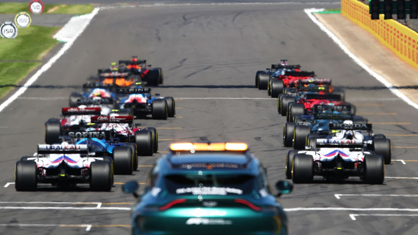 NORTHAMPTON, ENGLAND - JULY 18: A rear view of the start during the F1 Grand Prix of Great Britain