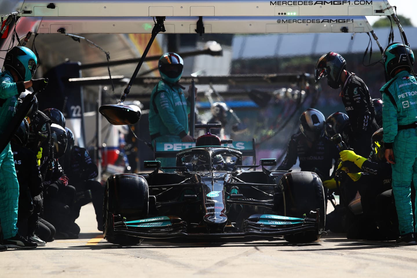 NORTHAMPTON, ENGLAND - JULY 18: Lewis Hamilton of Great Britain driving the (44) Mercedes AMG