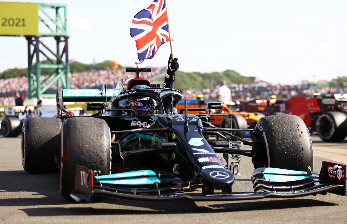 NORTHAMPTON, ENGLAND - JULY 18: Race winner Lewis Hamilton of Great Britain and Mercedes GP