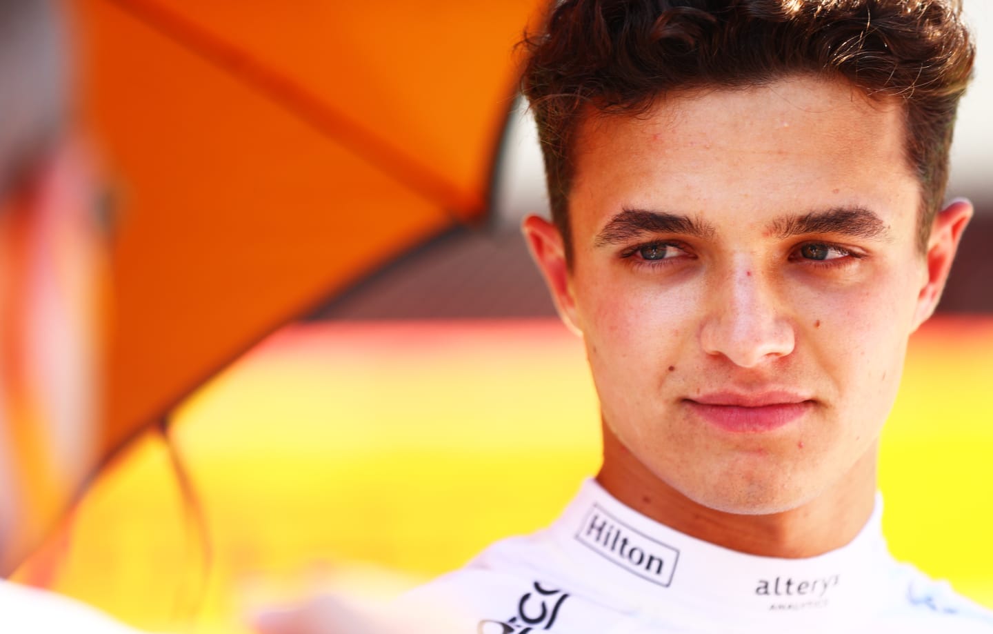 NORTHAMPTON, ENGLAND - JULY 18: Lando Norris of Great Britain and McLaren F1 prepares to drive on