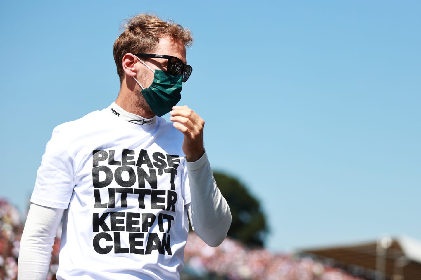 NORTHAMPTON, ENGLAND - JULY 18: Sebastian Vettel of Germany and Aston Martin F1 Team looks on from