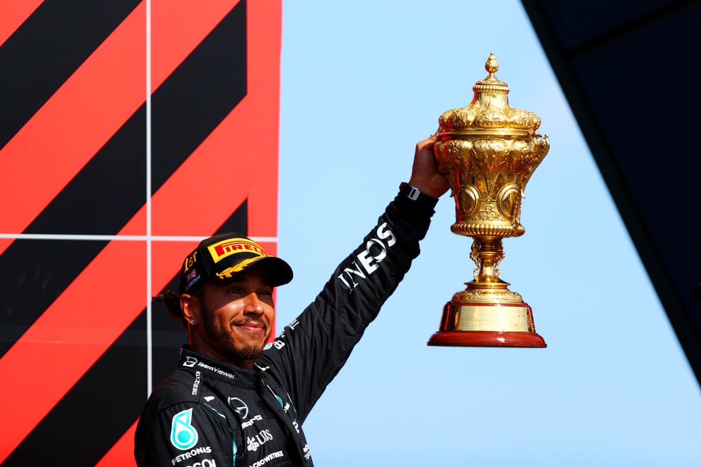 NORTHAMPTON, ENGLAND - JULY 18: Race winner Lewis Hamilton of Great Britain and Mercedes GP