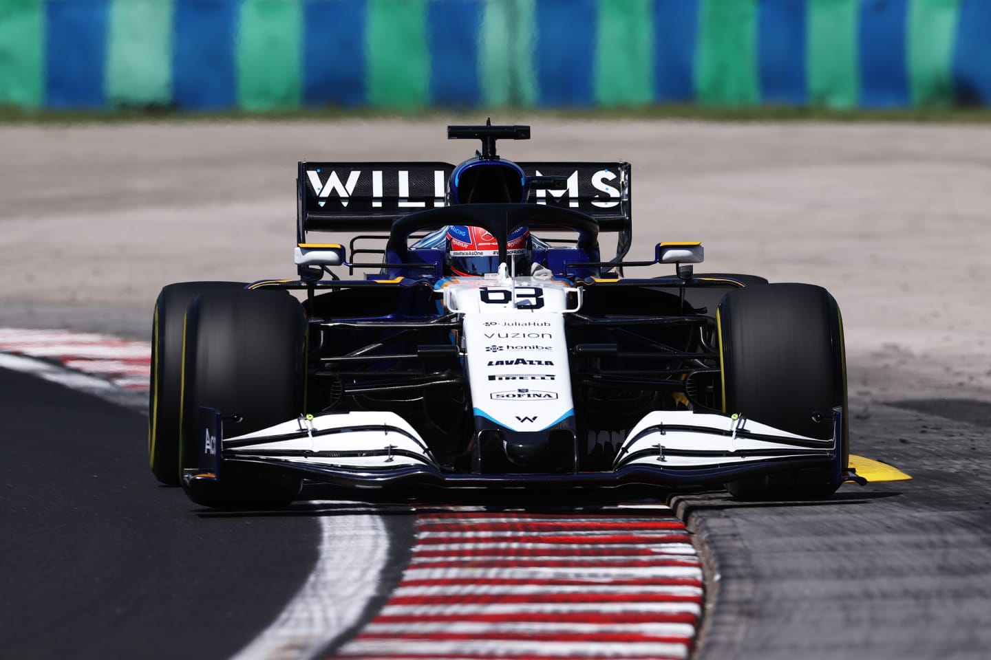 BUDAPEST, HUNGARY - JULY 30: George Russell of Great Britain driving the (63) Williams Racing FW43B Mercedes during practice ahead of the F1 Grand Prix of Hungary at Hungaroring on July 30, 2021 in Budapest, Hungary. (Photo by Lars Baron/Getty Images)
