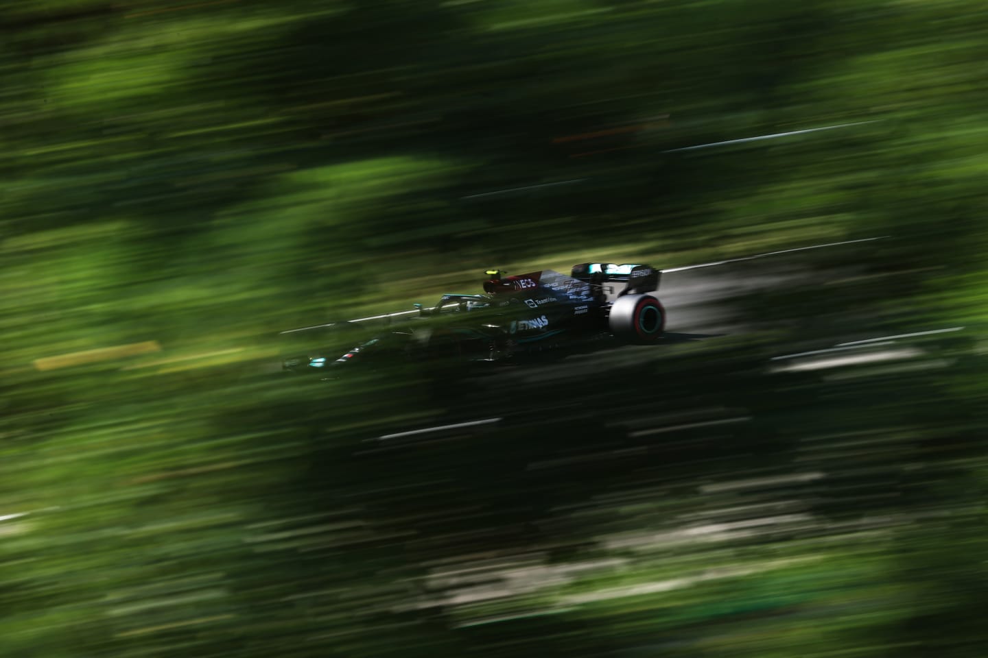 BUDAPEST, HUNGARY - JULY 30: Valtteri Bottas of Finland driving the (77) Mercedes AMG Petronas F1 Team Mercedes W12 during practice ahead of the F1 Grand Prix of Hungary at Hungaroring on July 30, 2021 in Budapest, Hungary. (Photo by Lars Baron/Getty Images)