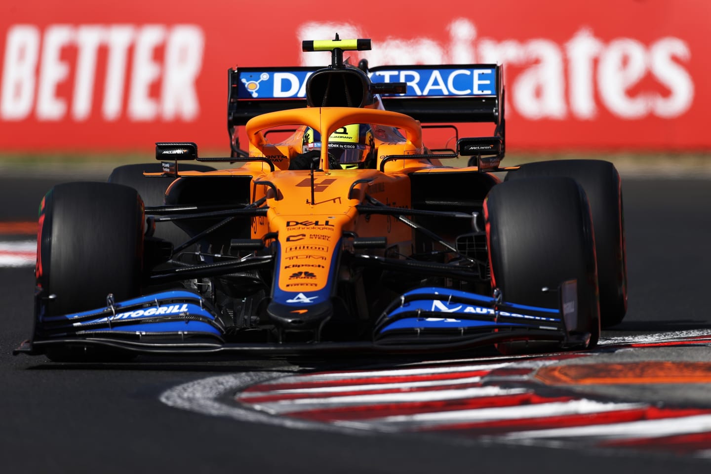 BUDAPEST, HUNGARY - JULY 31: Lando Norris of Great Britain driving the (4) McLaren F1 Team MCL35M