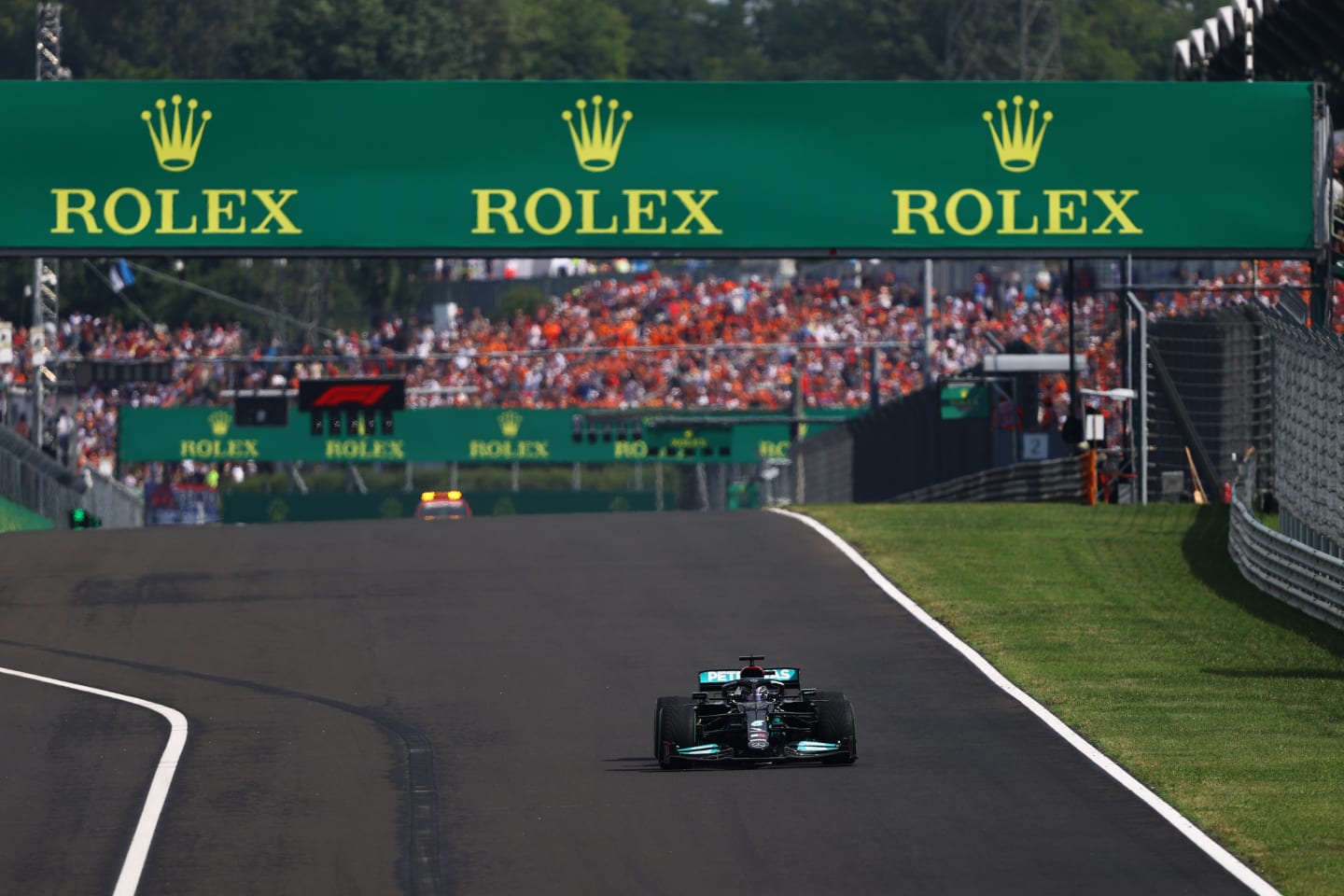 BUDAPEST, HUNGARY - AUGUST 01: Lewis Hamilton of Great Britain driving the (44) Mercedes AMG