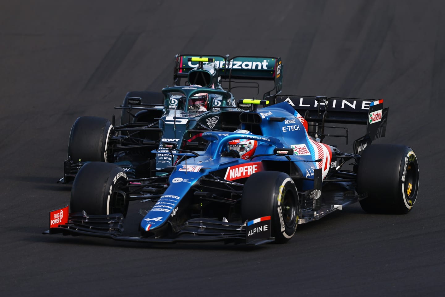BUDAPEST, HUNGARY - AUGUST 01: Esteban Ocon of France driving the (31) Alpine A521 Renault leads