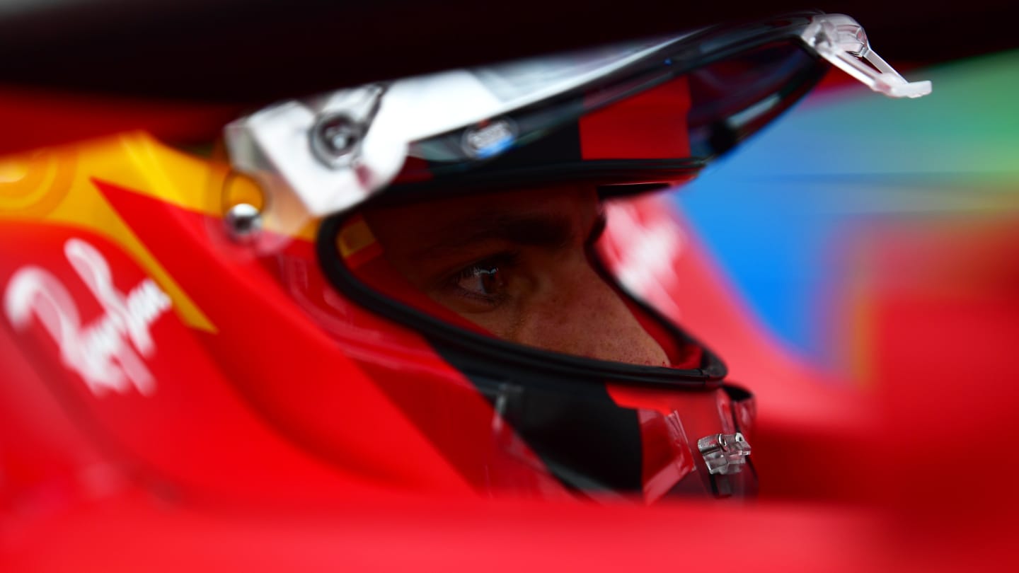 BUDAPEST, HUNGARY - AUGUST 01: Carlos Sainz of Spain and Ferrari prepares to drive on the grid