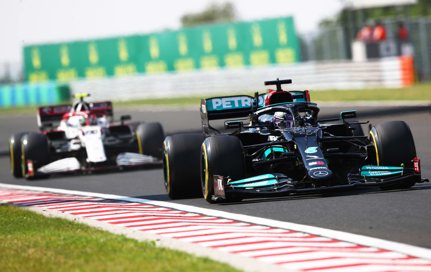 BUDAPEST, HUNGARY - AUGUST 01: Lewis Hamilton of Great Britain driving the (44) Mercedes AMG