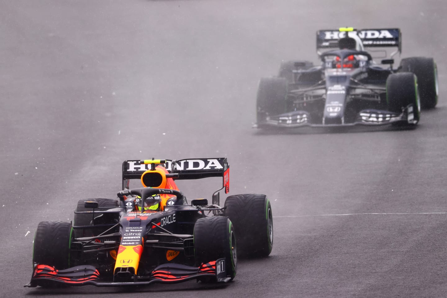 BUDAPEST, HUNGARY - AUGUST 01:  Sergio Perez of Mexico driving the (11) Red Bull Racing RB16B Honda