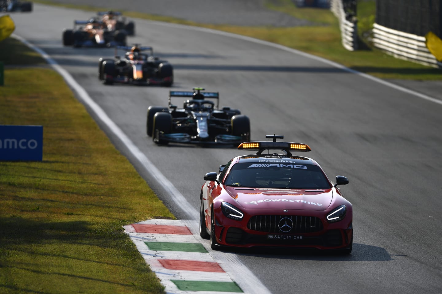 MONZA, ITALY - SEPTEMBER 11: The FIA Safety Car leads the field during the Sprint ahead of the F1