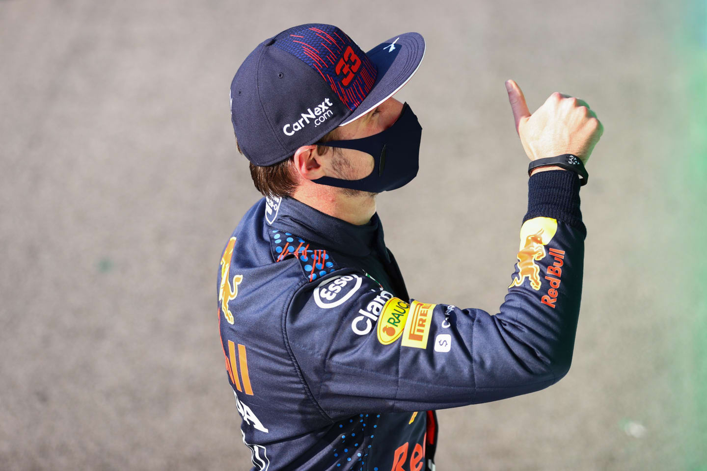 MONZA, ITALY - SEPTEMBER 11: Second place finisher Max Verstappen of Netherlands and Red Bull Racing celebrates in parc ferme during the Sprint ahead of the F1 Grand Prix of Italy at Autodromo di Monza on September 11, 2021 in Monza, Italy. (Photo by Bryn Lennon/Getty Images)