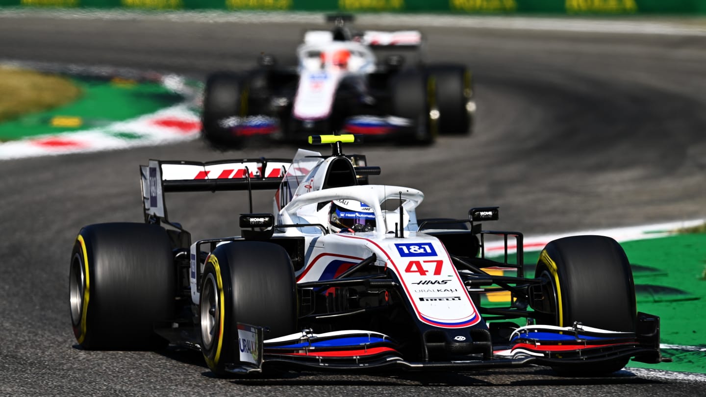 MONZA, ITALY - SEPTEMBER 12: Mick Schumacher of Germany driving the (47) Haas F1 Team VF-21 Ferrari