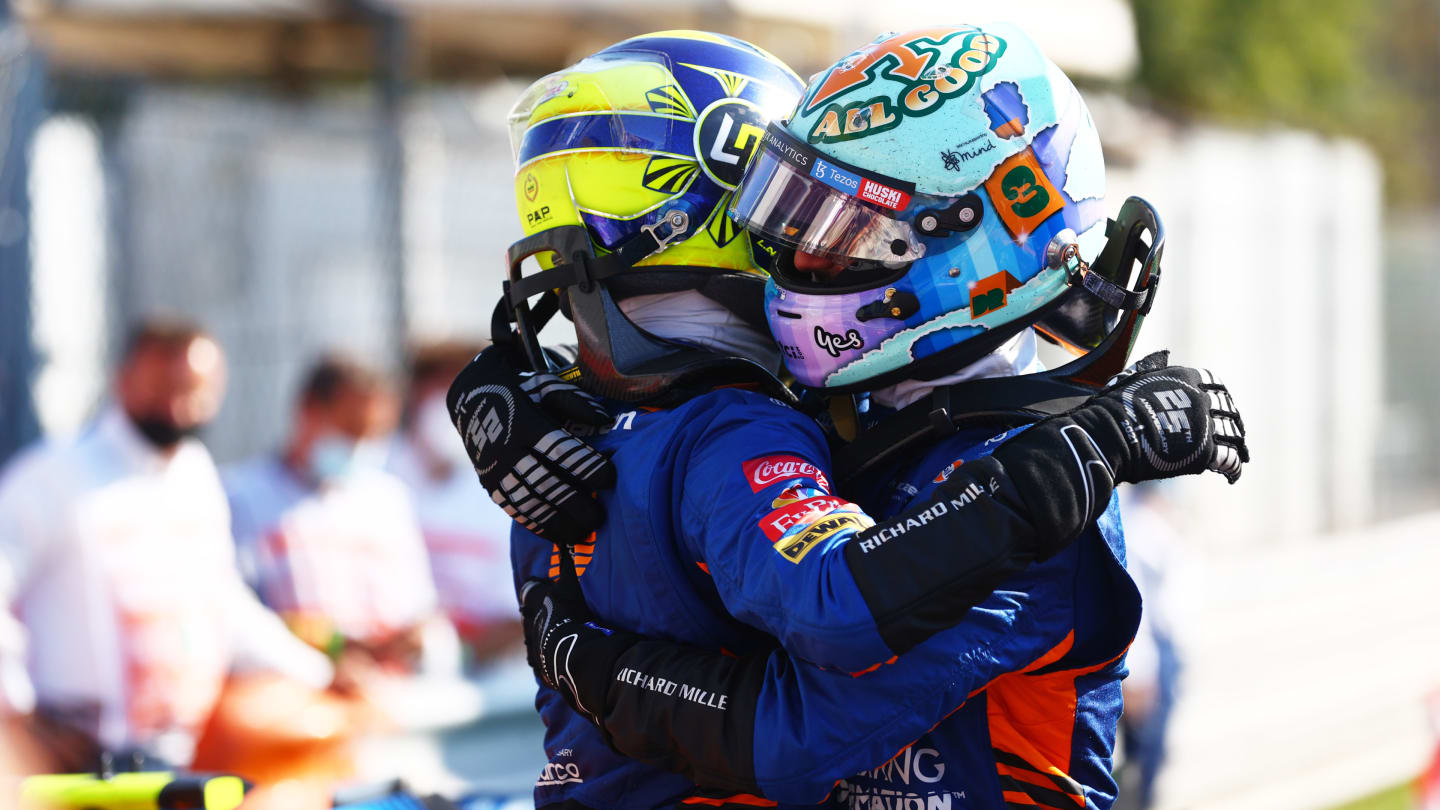 MONZA, ITALY - SEPTEMBER 12: Race winner Daniel Ricciardo of Australia and McLaren F1 and second