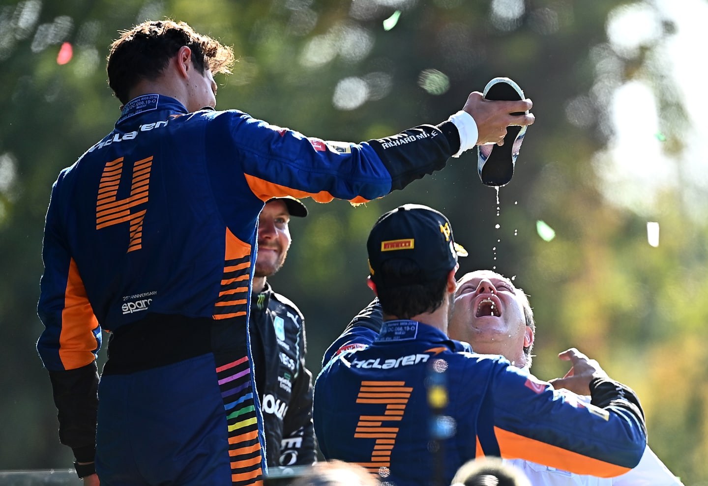 MONZA, ITALY - SEPTEMBER 12: Race winner Daniel Ricciardo of Australia and McLaren F1, second