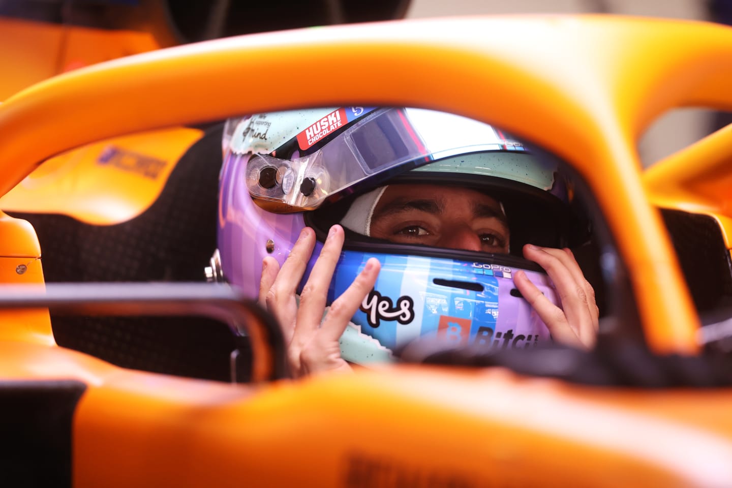 MEXICO CITY, MEXICO - NOVEMBER 05: Daniel Ricciardo of Australia and McLaren F1 prepares to drive in the garage during practice ahead of the F1 Grand Prix of Mexico at Autodromo Hermanos Rodriguez on November 05, 2021 in Mexico City, Mexico. (Photo by Lars Baron/Getty Images)