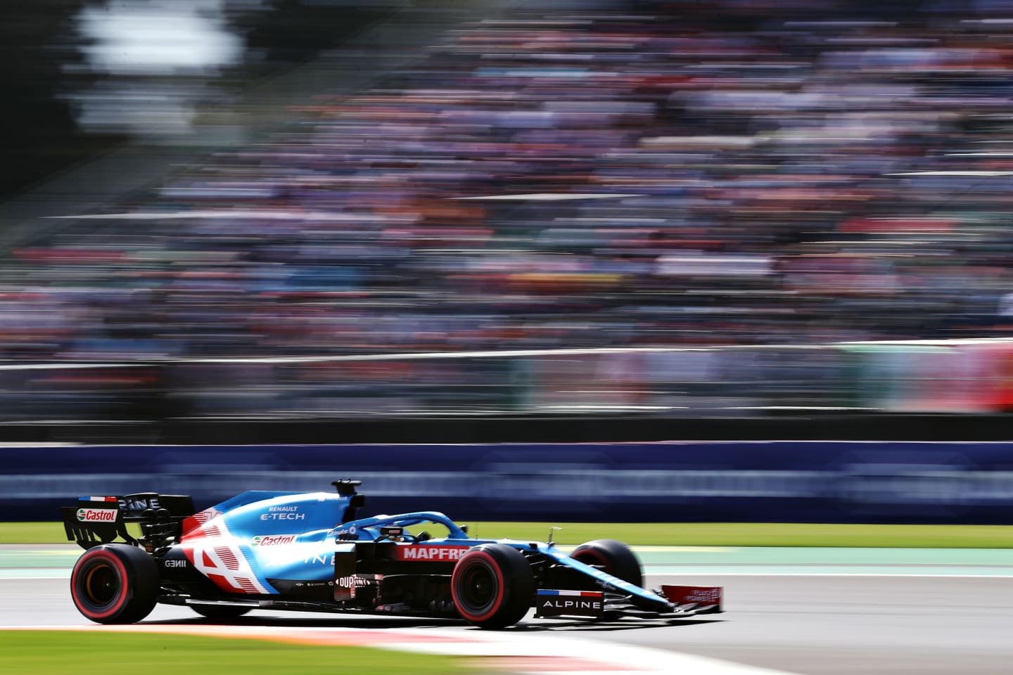 MEXICO CITY, MEXICO - NOVEMBER 06: Fernando Alonso of Spain driving the (14) Alpine A521 Renault