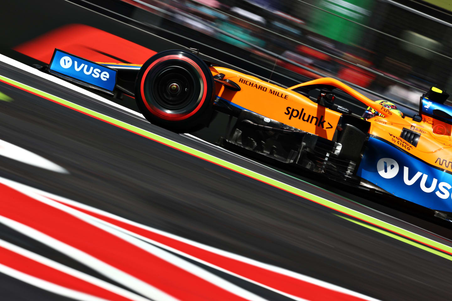 MEXICO CITY, MEXICO - NOVEMBER 06: Lando Norris of Great Britain driving the (4) McLaren F1 Team MCL35M Mercedes during final practice ahead of the F1 Grand Prix of Mexico at Autodromo Hermanos Rodriguez on November 06, 2021 in Mexico City, Mexico. (Photo by Mark Thompson/Getty Images)