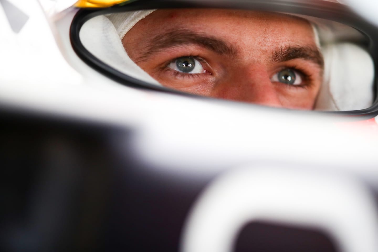 MEXICO CITY, MEXICO - NOVEMBER 06: Max Verstappen of Netherlands and Red Bull Racing prepares to drive in the garage during qualifying ahead of the F1 Grand Prix of Mexico at Autodromo Hermanos Rodriguez on November 06, 2021 in Mexico City, Mexico. (Photo by Mark Thompson/Getty Images)