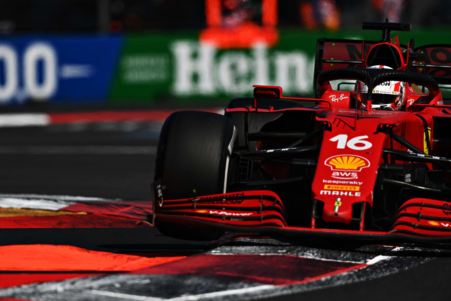 MEXICO CITY, MEXICO - NOVEMBER 07: Charles Leclerc of Monaco driving the (16) Scuderia Ferrari SF21