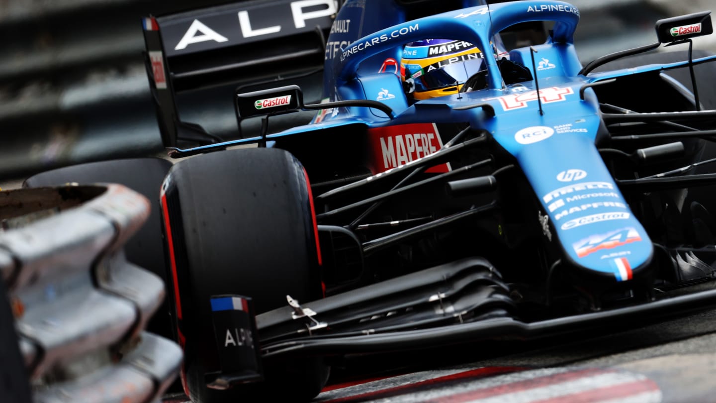 MONTE-CARLO, MONACO - MAY 22: Fernando Alonso of Spain driving the (14) Alpine A521 Renault during