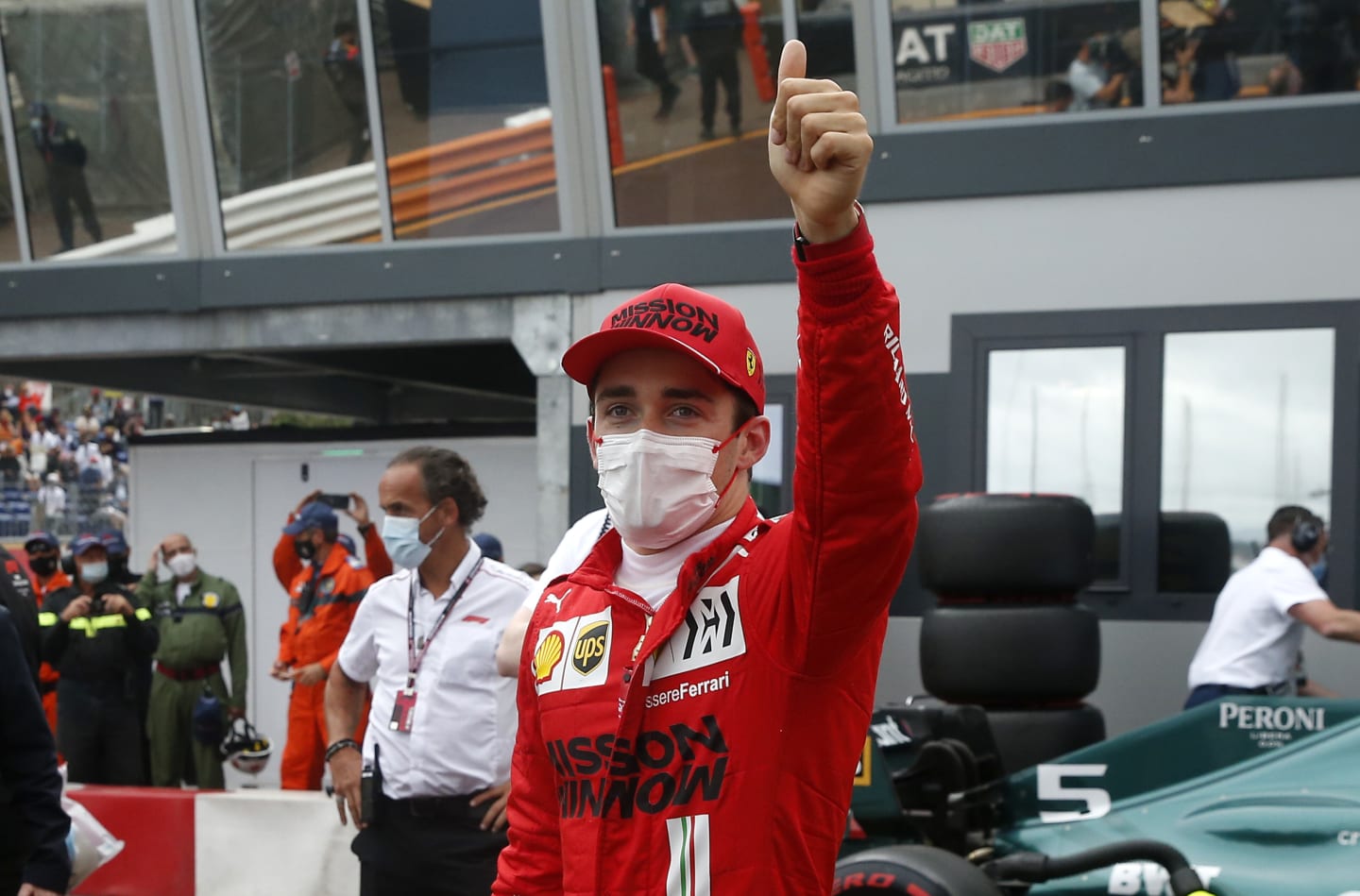 MONTE-CARLO, MONACO - MAY 22: Pole position qualifier Charles Leclerc of Monaco and Ferrari celebrates in parc ferme during qualifying prior to the F1 Grand Prix of Monaco at Circuit de Monaco on May 22, 2021 in Monte-Carlo, Monaco. (Photo by Sebastien Nogier - Pool/Getty Images)