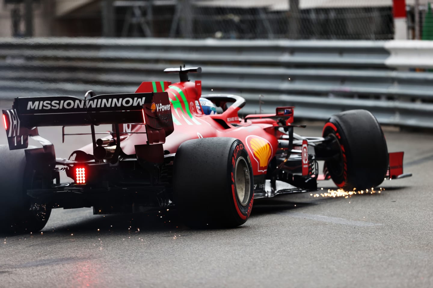 MONTE-CARLO, MONACO - MAY 22: Pole position qualifier Charles Leclerc of Monaco and Ferrari crashes