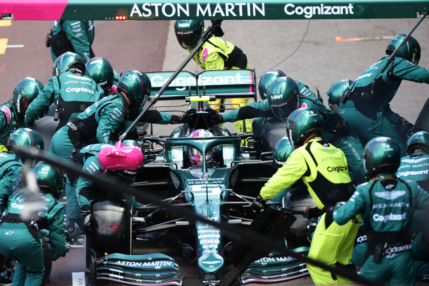 MONTE-CARLO, MONACO - MAY 23: Sebastian Vettel of Germany driving the (5) Aston Martin AMR21