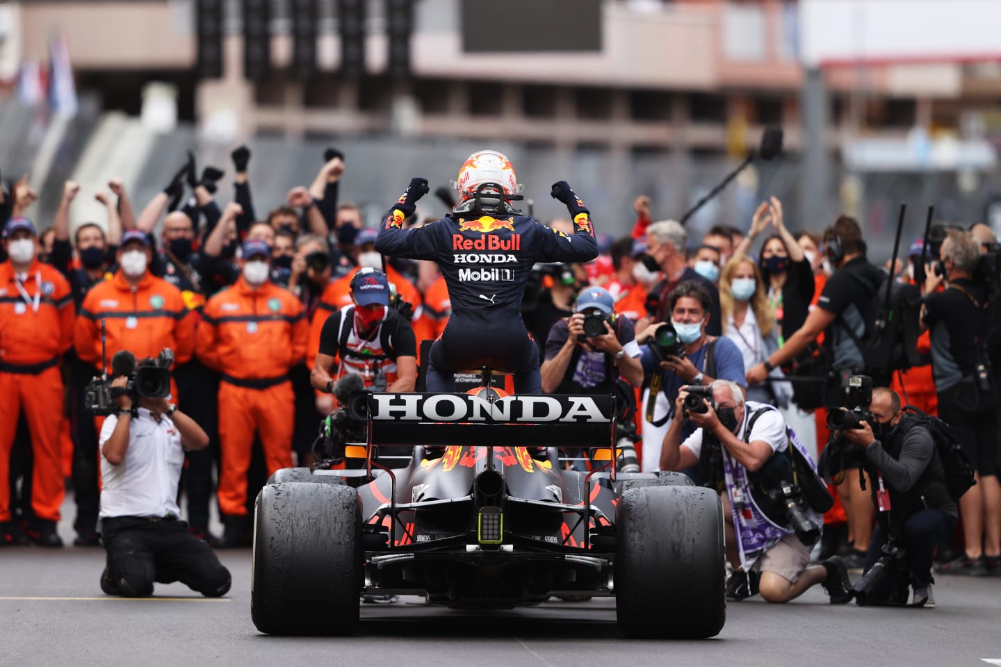 MONTE-CARLO, MONACO - MAY 23: Race winner Max Verstappen of Netherlands and Red Bull Racing celebrates in parc ferme during the F1 Grand Prix of Monaco at Circuit de Monaco on May 23, 2021 in Monte-Carlo, Monaco. (Photo by Lars Baron/Getty Images)