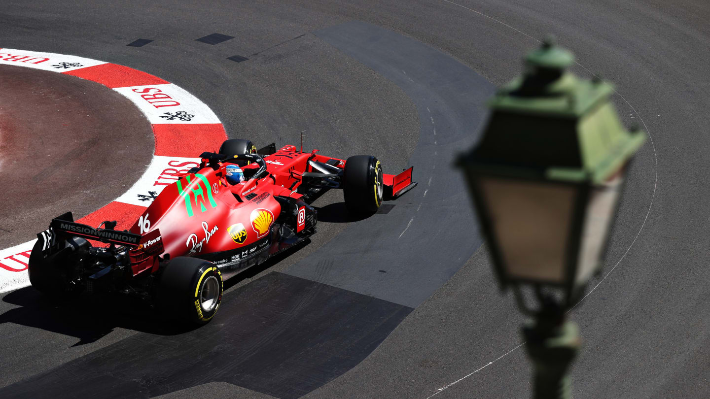 MONTE-CARLO, MONACO - MAY 20: Charles Leclerc of Monaco driving the (16) Scuderia Ferrari SF21