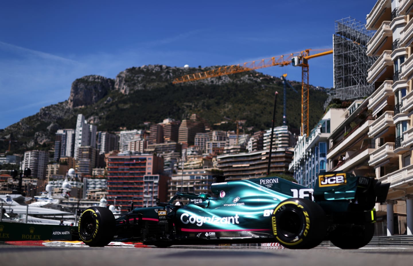 MONTE-CARLO, MONACO - MAY 20: Lance Stroll of Canada driving the (18) Aston Martin AMR21 Mercedes