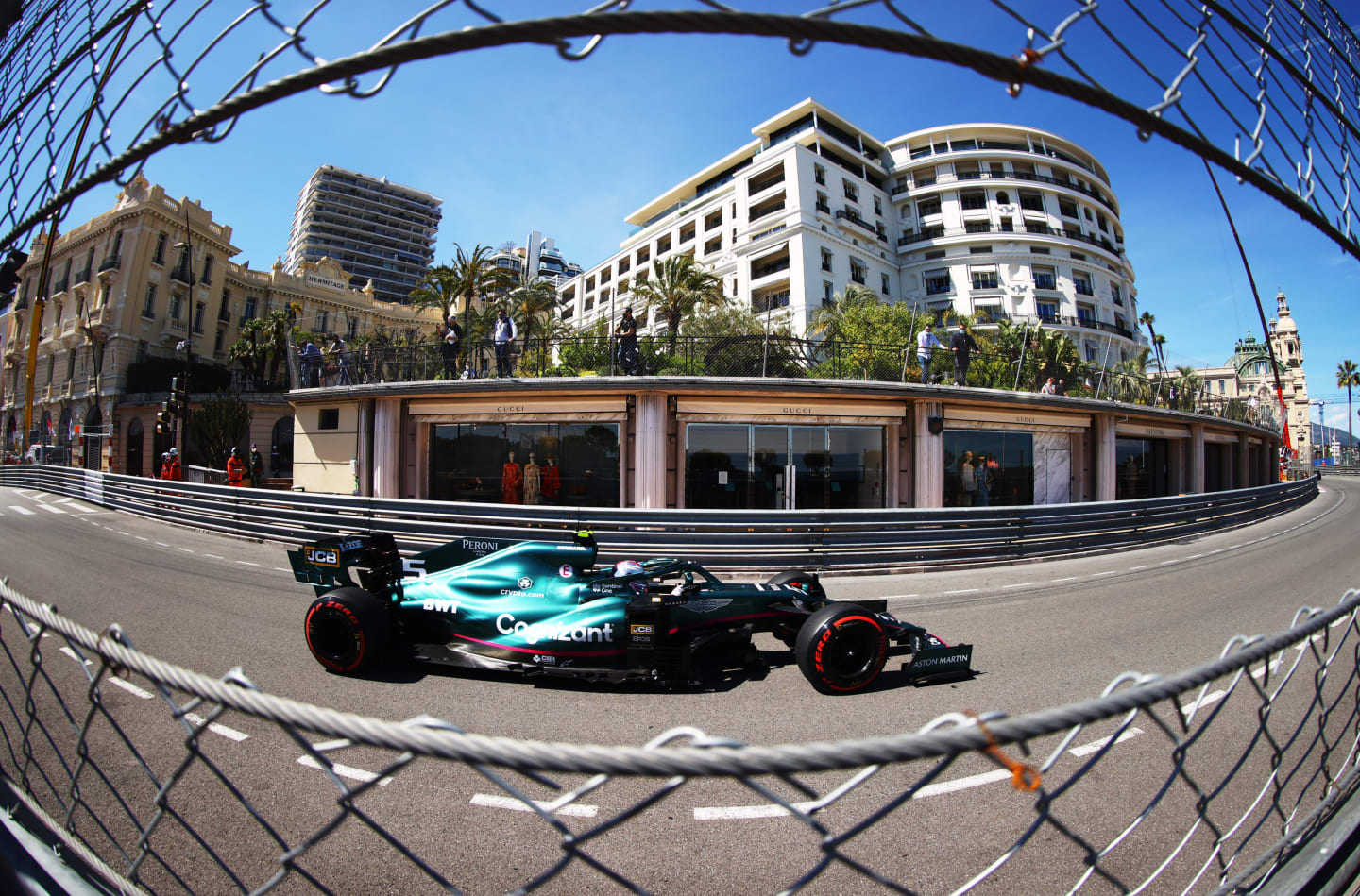MONTE-CARLO, MONACO - MAY 20: Sebastian Vettel of Germany driving the (5) Aston Martin AMR21 Mercedes on track during practice ahead of the F1 Grand Prix of Monaco at Circuit de Monaco on May 20, 2021 in Monte-Carlo, Monaco. (Photo by Bryn Lennon/Getty Images)