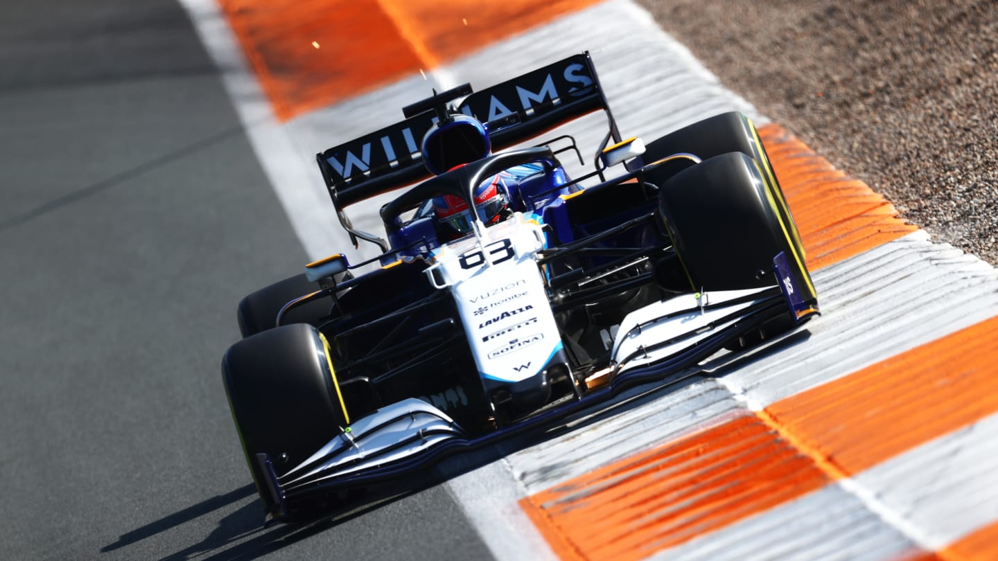 ZANDVOORT, NETHERLANDS - SEPTEMBER 04: George Russell of Great Britain driving the (63) Williams Racing FW43B Mercedes during final practice ahead of the F1 Grand Prix of The Netherlands at Circuit Zandvoort on September 04, 2021 in Zandvoort, Netherlands. (Photo by Dan Istitene - Formula 1/Formula 1 via Getty Images)