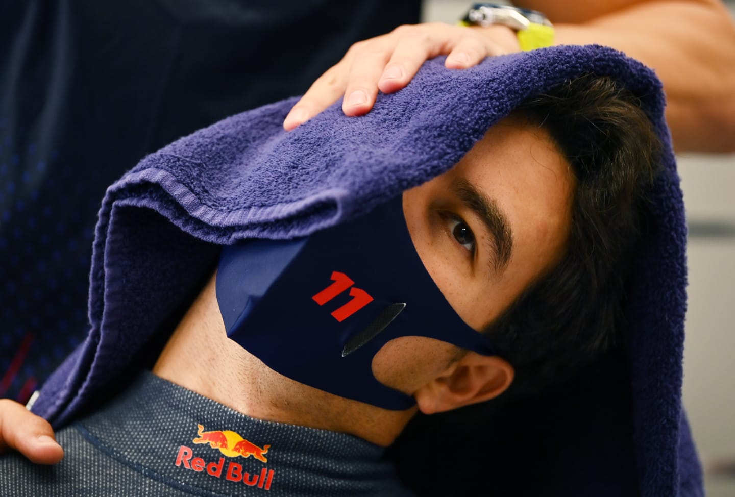 ZANDVOORT, NETHERLANDS - SEPTEMBER 04: Sergio Perez of Mexico and Red Bull Racing prepares to drive in the garage during final practice ahead of the F1 Grand Prix of The Netherlands at Circuit Zandvoort on September 04, 2021 in Zandvoort, Netherlands. (Photo by Dan Mullan/Getty Images)