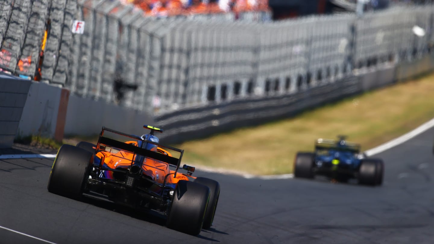 ZANDVOORT, NETHERLANDS - SEPTEMBER 05: Lando Norris of Great Britain driving the (4) McLaren F1 Team MCL35M Mercedes during the F1 Grand Prix of The Netherlands at Circuit Zandvoort on September 05, 2021 in Zandvoort, Netherlands. (Photo by Dan Istitene - Formula 1/Formula 1 via Getty Images)