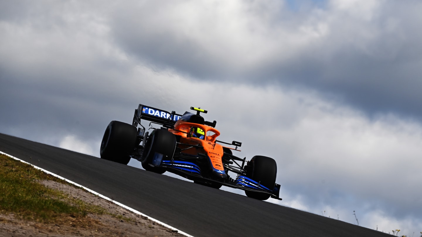 PORTIMAO, PORTUGAL - APRIL 30: Lando Norris of Great Britain driving the (4) McLaren F1 Team MCL35M Mercedes on track during practice ahead of the F1 Grand Prix of Portugal at Autodromo Internacional Do Algarve on April 30, 2021 in Portimao, Portugal. (Photo by Clive Mason - Formula 1/Formula 1 via Getty Images)