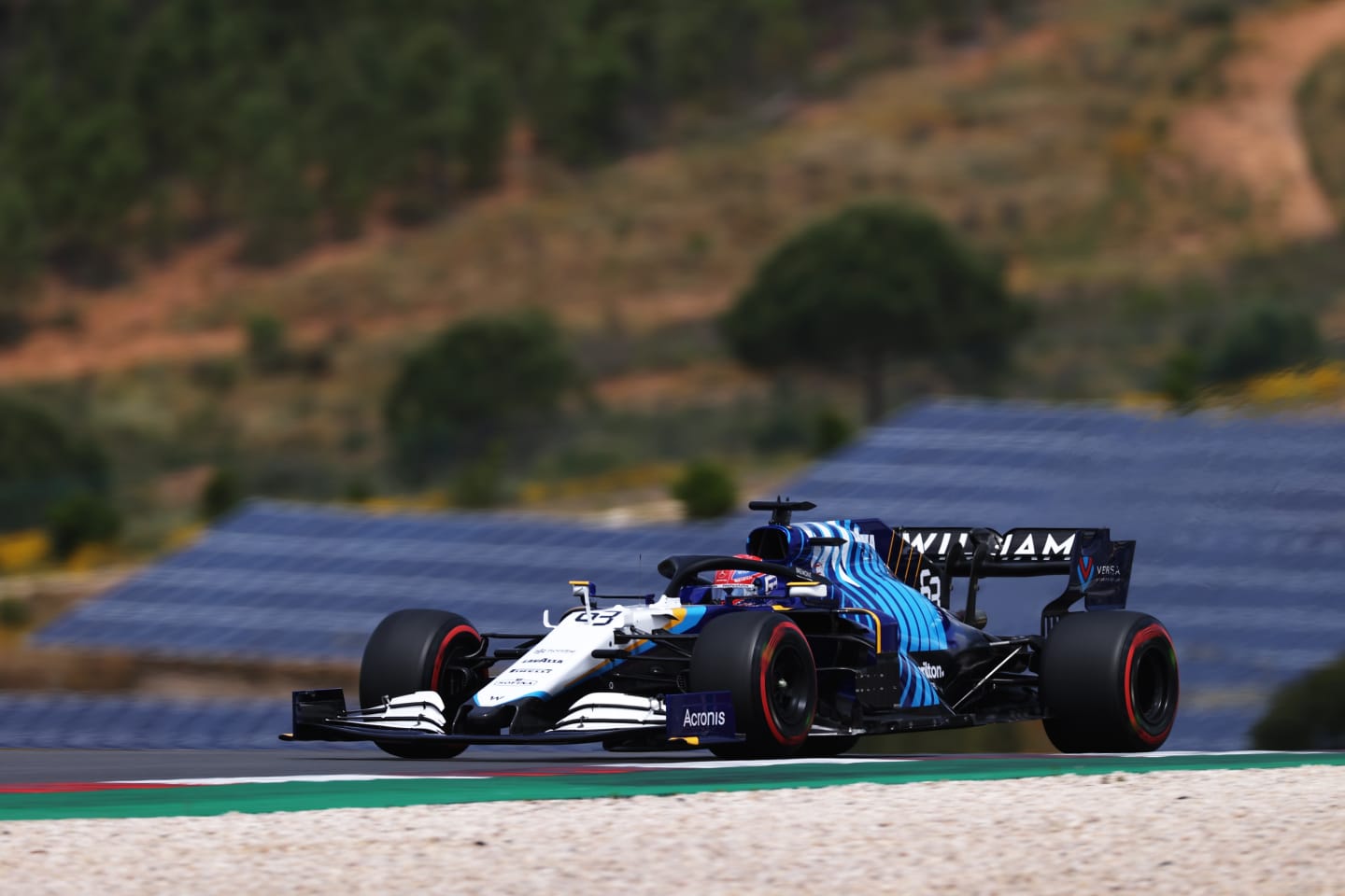 PORTIMAO, PORTUGAL - MAY 01: George Russell of Great Britain driving the (63) Williams Racing FW43B Mercedes on track during final practice for the F1 Grand Prix of Portugal at Autodromo Internacional Do Algarve on May 01, 2021 in Portimao, Portugal. (Photo by Lars Baron/Getty Images)
