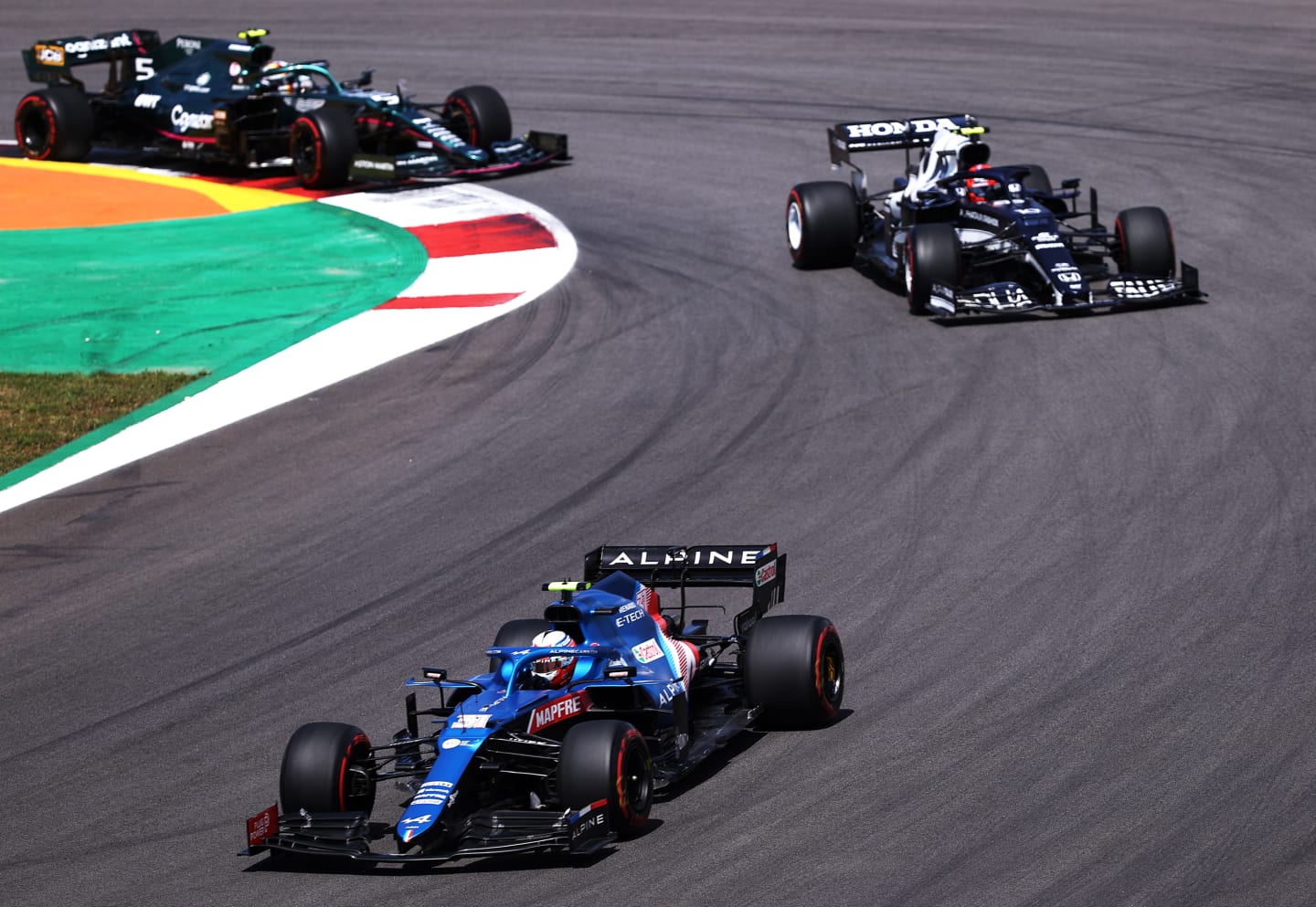 PORTIMAO, PORTUGAL - MAY 02: Esteban Ocon of France driving the (31) Alpine A521 Renault leads