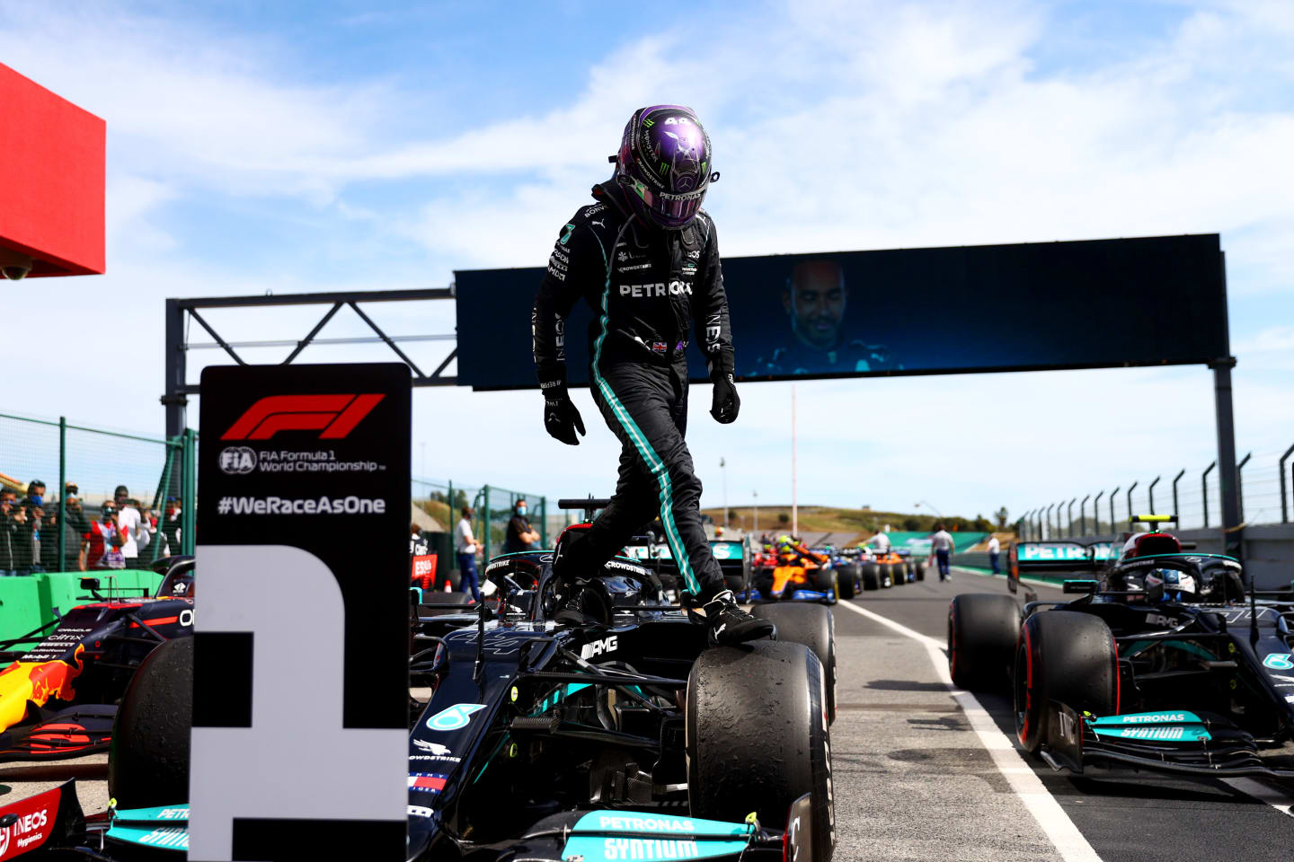 PORTIMAO, PORTUGAL - MAY 02:  Lewis Hamilton of Great Britain and Mercedes AMG Petronas celebrates